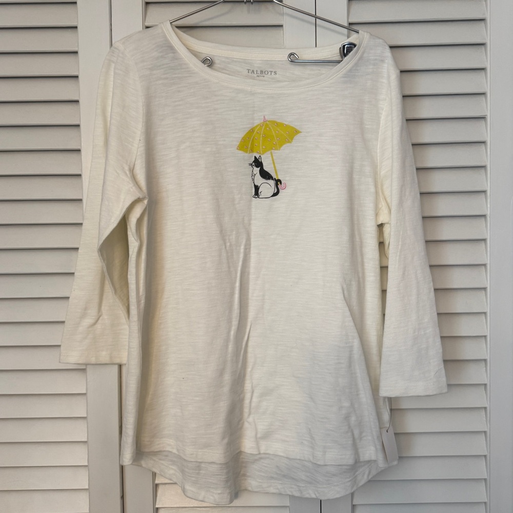 Talbots Crewneck Umbrella Cat Shirt